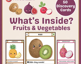 Fruits & Vegetables Activity Book, Kids Ages 3-5 Educational Discovery Cards (Digital Download)