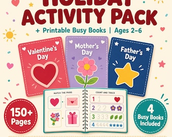 Holiday Activity Pack Printable | Valentine's, Mother's, Father's Day Busy Books (Ages 2-6)