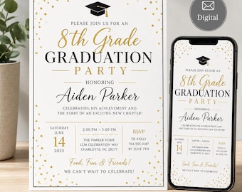 Middle School Graduation Invitation Template, 8th Grade Grad Evite (Digital Download) v3