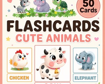 Animals Flashcards for Kids – 50 Printable Learning Cards (Digital Download)