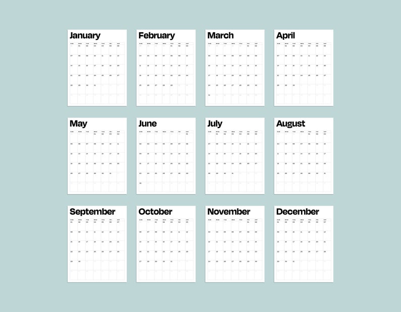 2024 Printable Calendar 8.5x11 Wall Calendar Monthly Planner 2024 Sunday Start 12 Months Simple Modern Digital Download PDF image 2