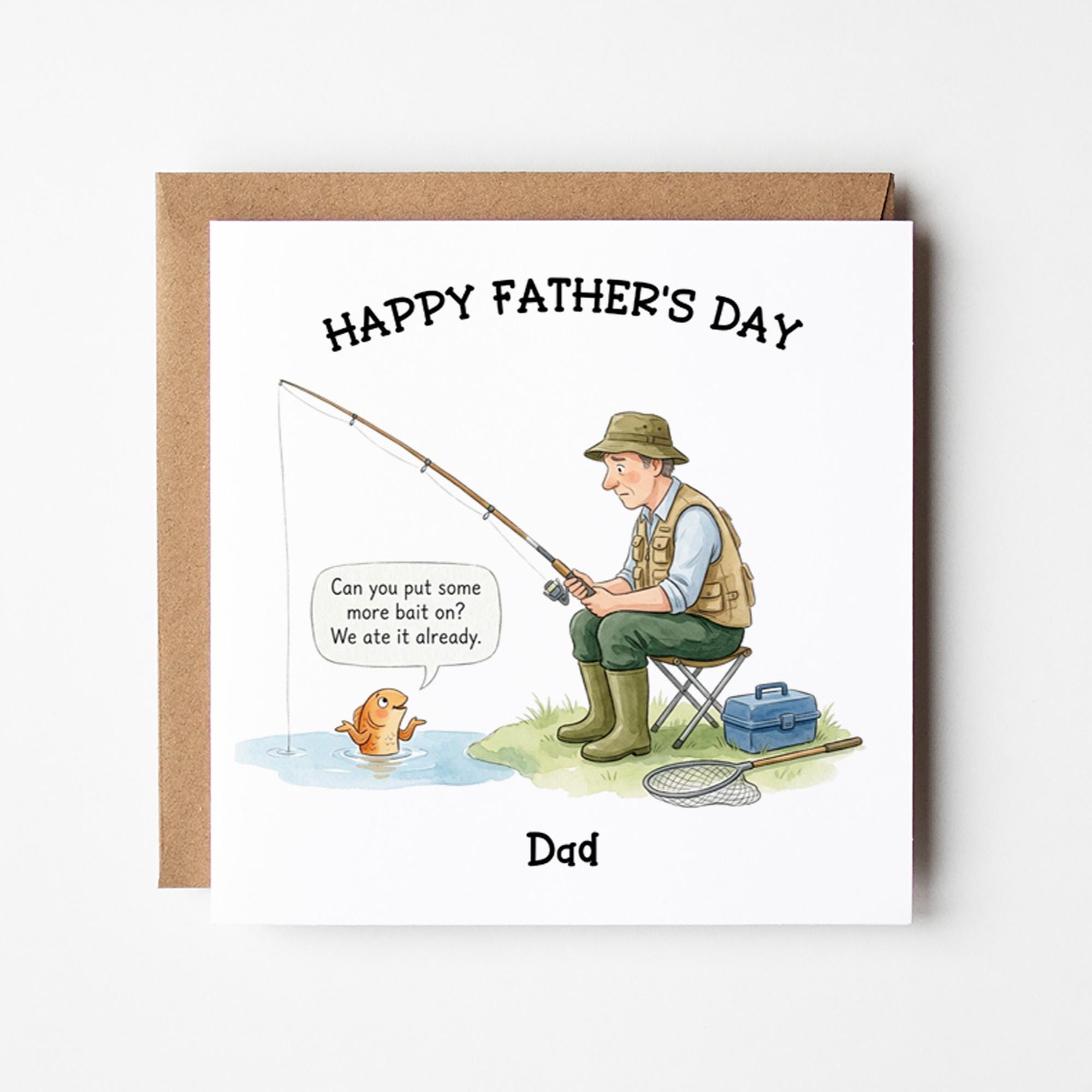 Funny Fishing Fathers Day Card Dad Grandad, Funny Fishing Card From ...