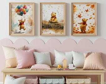 Winnie the Pooh Nursery Wall Art Prints | Pooh Bear Baby Room Decor | Woodland Nursery Prints | Set of 3 Nursery Wall Art