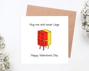 Hug Me and Never Lego - Funny Valentine's Day Card - Valentine's Card for Him or Her - Cute Lego-Inspired Card, Girlfriend Boyfriend
