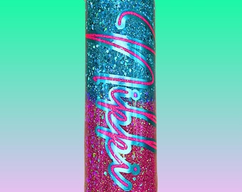 Vaso con purpurina dividida / Taza rosa y azul / Vaso con purpurina rosa y turquesa / Vaso con purpurina personalizado / Taza de café personalizada / Taza brillante con nombre