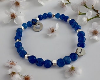 Pulsera de cianita azul como regalo para el Día de la Madre con colgante a elegir individualmente y corazón en oro, plata u oro rosa