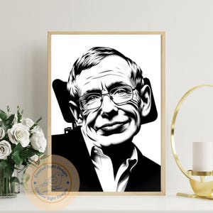 Stephen Hawking Portrait – Minimalist Black and White Wall Art – Digital Art Print – Science Wall Art – Physics Décor – Instant Download