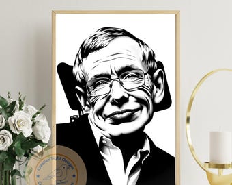 Stephen Hawking Portrait – Minimalist Black and White Wall Art – Digital Art Print – Science Wall Art – Physics Décor – Instant Download