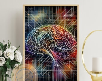 Brain Art Print – Digital Psychology Wall Decor, Therapist Office Printable, Mental Health Gift, Funny Counseling Poster, Instant Download