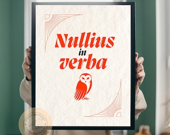 Nullius in Verba Modern Digital Wall Art | Minimalist Latin Quote Poster | Motivational Printable Art | Home Office Decor | Owl Illustration