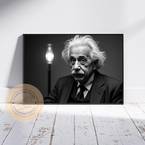 Albert Einstein Black and White Portrait–Vintage Wall Decor | Inspirational Gifts | Landscape Print | Digital Download | Instant Printable