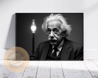 Albert Einstein Black and White Portrait–Vintage Wall Decor | Inspirational Gifts | Landscape Print | Digital Download | Instant Printable