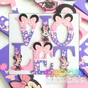Minnie Mouse Decoration Wall Art for Nursery Girl Bedroom Polka Dot Bow Design Custom Letter Name Art Butterfly Accent Wall Decor for Baby