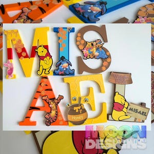 Letras decorativas de Winnie the Pooh, decoración de pared para guardería, letrero con nombre personalizado, decoración divertida para fiesta, decoración para habitación de niños, regalo personalizado.
