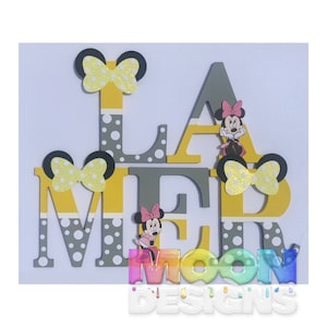 Wooden Name Plaques Personalized Minnie Mouse Name Wall Decor Minnie Mouse Name Sign Customized Name Wall Art for Girl Wall Decorations