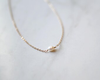 Dainty Pearl Necklace: Gold Layering Chain, Bridal Wedding Jewelry