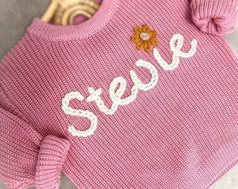 Custom Newborn/Baby/Toddler/Kid Hand-Embroidered Personalized Name Sweater