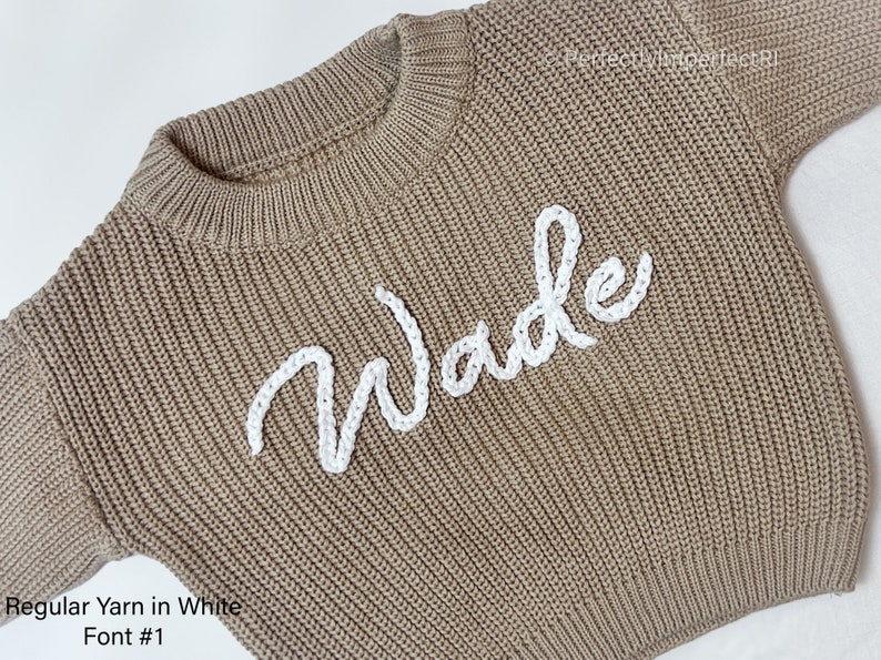 Custom Newborn/Baby/Toddler/Kid Hand-Embroidered Personalized Name Sweater image 3