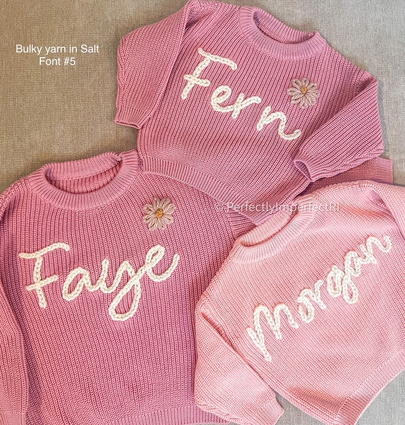 Custom Newborn/Baby/Toddler/Kid Hand-Embroidered Personalized Name Sweater image 10