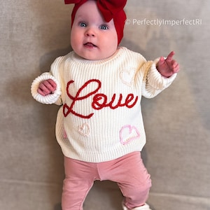 Custom Newborn/Baby/Toddler/Kid Hand-Embroidered Personalized Name Sweater image 2