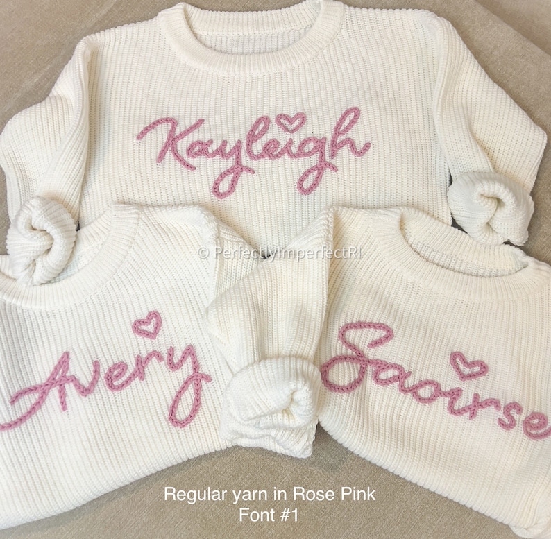 Custom Newborn/Baby/Toddler/Kid Hand-Embroidered Personalized Name Sweater image 9