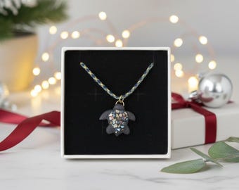 Sea turtle necklace with ocean pendant, lucky charm, Christmas gift idea for women, handmade animal jewelry totem, travel choker, boho spiritual