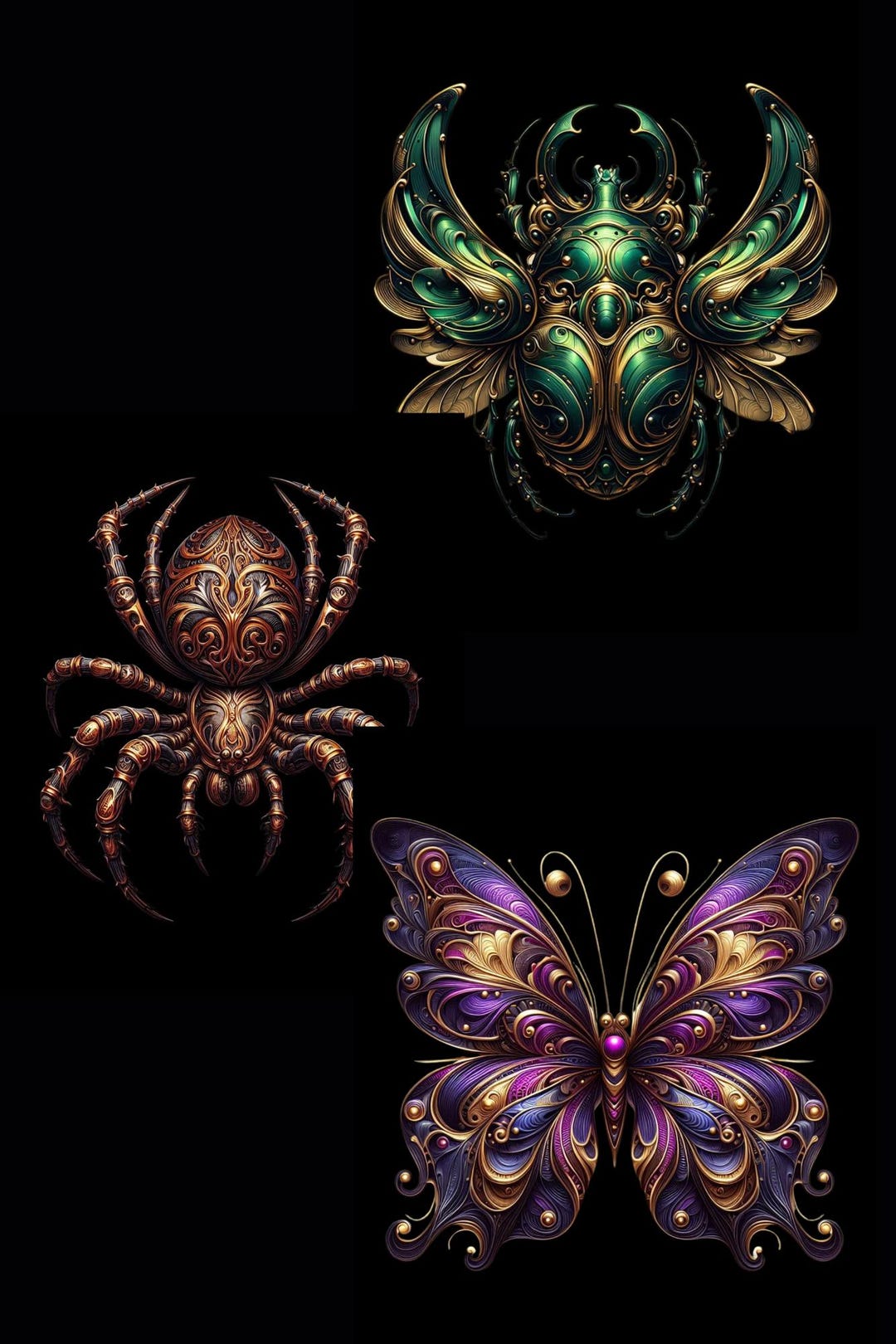 Gothic Insects Intricate Steampunk Insects Printable PDF Set | 2400x3000px High ...