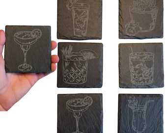 Schiefer Untersetzer mit Cocktail-Design – 6er Set