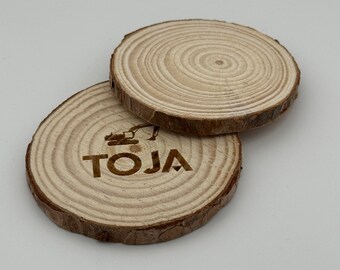 Untersetzer Baumscheibe mit ihrem Logo | 6-7 cm oder 10-13cm | Fichtenholz | Untersetzer aus echt Holz | Gelasert