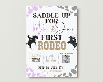 First Rodeo Sibling Birthday Invitation Template | Editable Canva Design | Digital Download | Two Names | Printable PDF or JPG | Rodeo