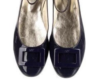 Roger Vivier Jeune Fille Navy Patent Leather Ballerina