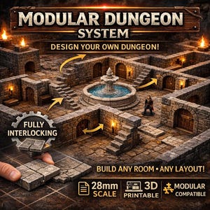 Modulaire kerker 28 mm STL | Afdrukbare RPG-terreintegels (steen en hout)