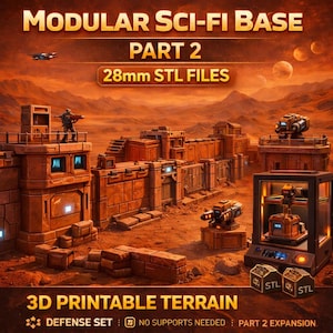 Terreno base modular de ciencia ficción – Parte 2 / Archivos STL de 28 mm (Descarga digital)