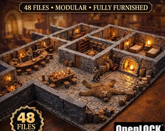 Taberna modular STL – 48 archivos de terreno para D&D, posada medieval imprimible en 3D (compatible con OpenLOCK)