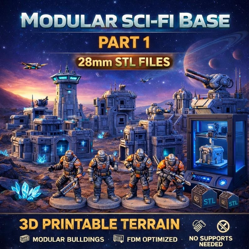Modular Sci-Fi Base Terrain – Part 1 | 28mm STL Files (Digital Download) image 1