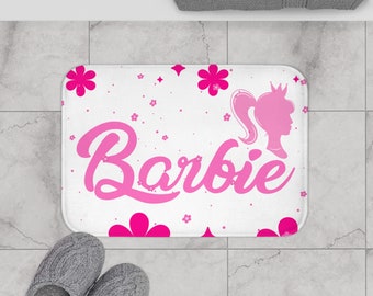 Girly Pink Barbie Bathroom Mat Barbie Bathroom decor Barbie bathroom met pink and white Barbie bathroom mat Barbie birthday gift for her