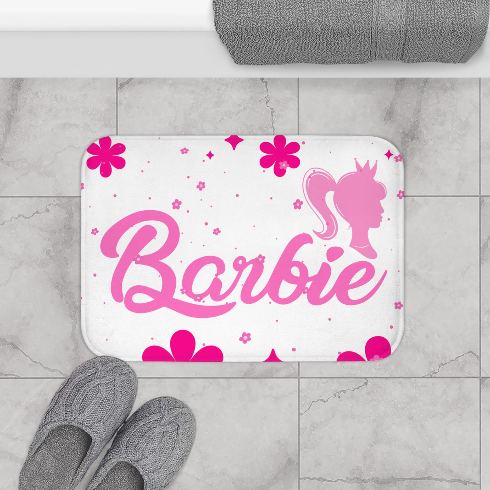 Girly Pink Barbie Bathroom Mat Barbie Bathroom decor Barbie bathroom met pink and white Barbie bathroom mat Barbie birthday gift for her