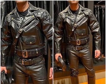 Leather Uniform Jacket with Back Panel Pad,  BLUF member trendy uniform Jacket, finest hand crafted original cowhide leather uniform jacket