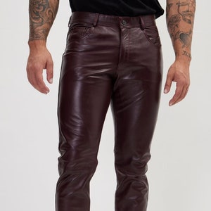 Pure leather men's new style pant genuine buffalo skin motorbike style  trousers