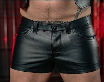 men's leather shorts. Real Leather Classic Shorts, super sexy Street legal Casual Leather shorts