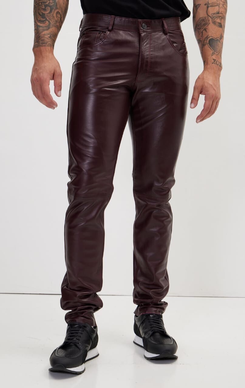 Brown Leather Pants Womens Pure Lambskin High Waist Custom made