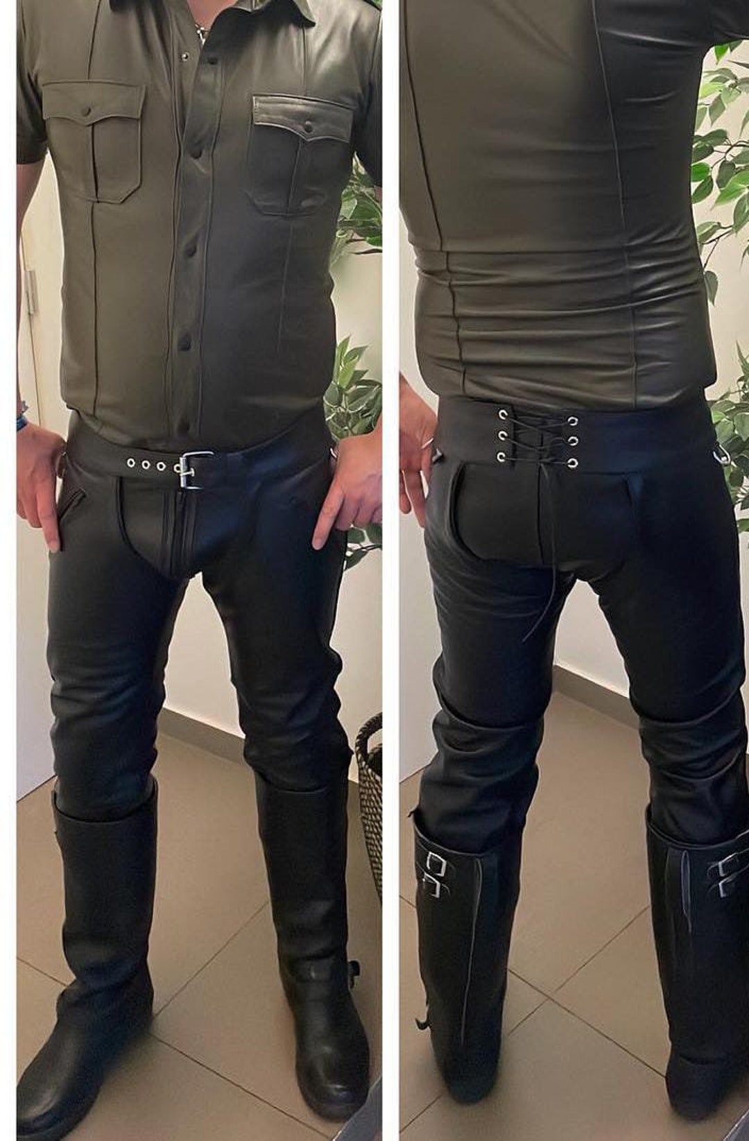 Leather Convertible Chaps Pants Adult, Black Leather Chaps and Pant, 2