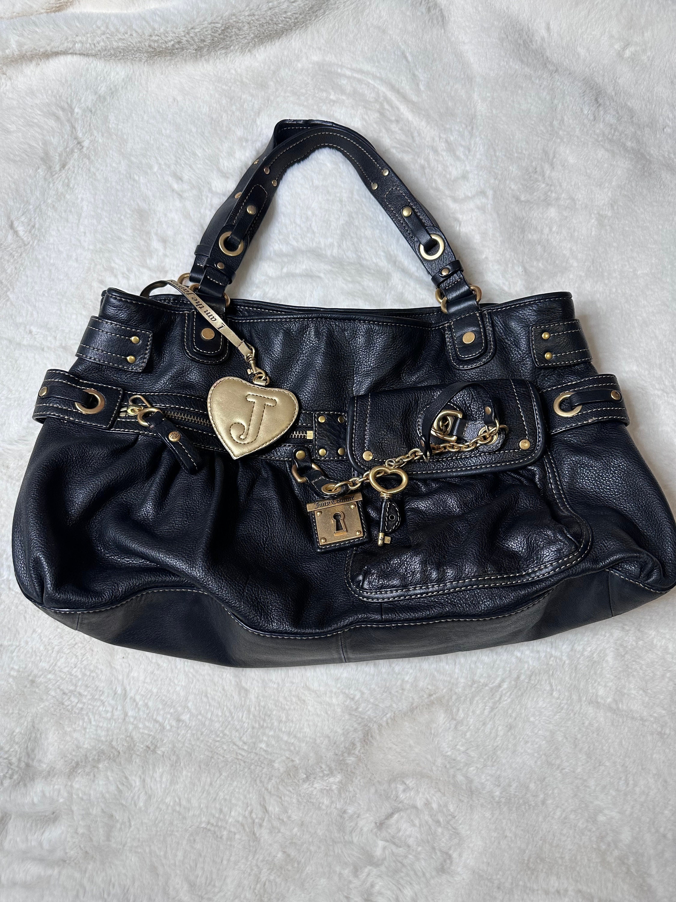 Juicy Couture Vintage Y2K Black Leather Key Lock Charm Juicy Couture Vintage Y2K Black Leather Key Lock Charm