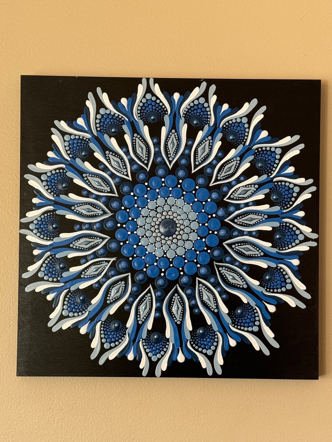 12” Square Panel - Blue and White - Mandala Wall Art - Etsy