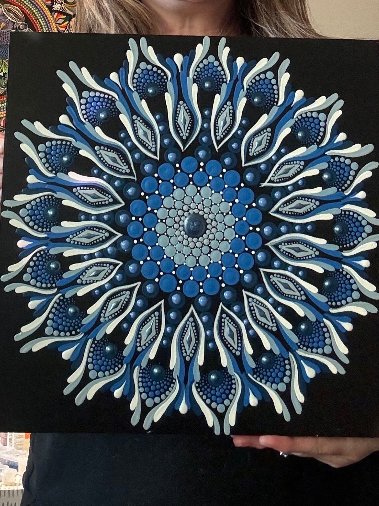 12” Square Panel - Blue and White - Mandala Wall Art - Etsy