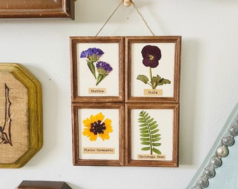 Tiny Herbarium Collage Wood Framed Art | Botanical Gallery Wall Artwork | Pressed Floral Wall Art | Real Pressed Flower Decor