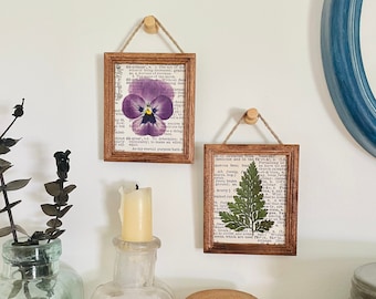 Tiny Vintage Book Page Wood Framed Art 2&quot;x3&quot; | Botanical Ferns Artwork | Pressed Floral Wall Art | Framed Pressed Flower | Real Flower Decor