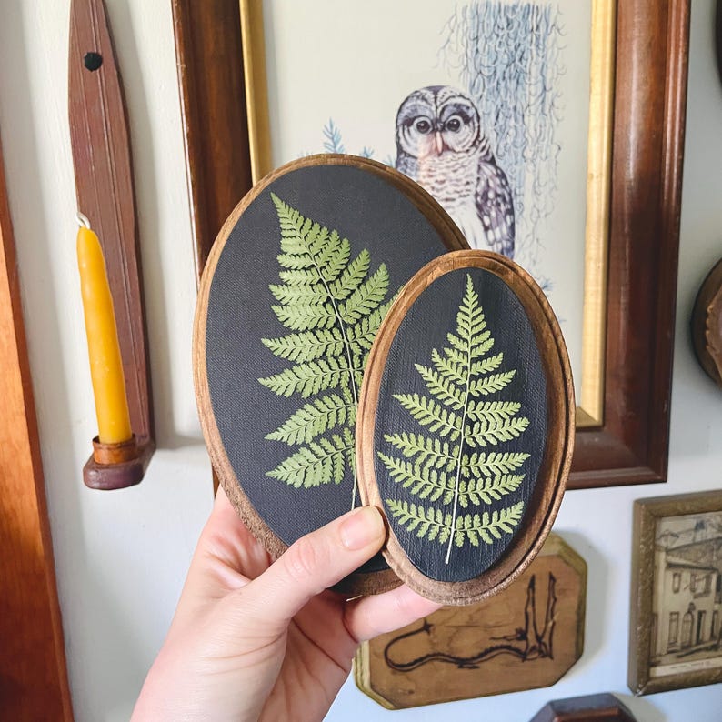 Dark Forest Fern Canvas Wall Art | Botanical fern wall hanging | Moody Nature Art | Framed Pressed Flower| Dark Academia Gallery Wall Decor