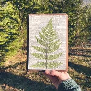 Large Vintage Book Page Forest Fern Wall Art 7&quot;x 9&quot; | Botanical fern wall hanging | Pressed Floral Wall Art | Framed Oval Gallery Wall Decor