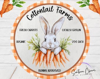 Cottontail Farms Easter wreath sign, cute bunny with carrots, Easter bunny decor